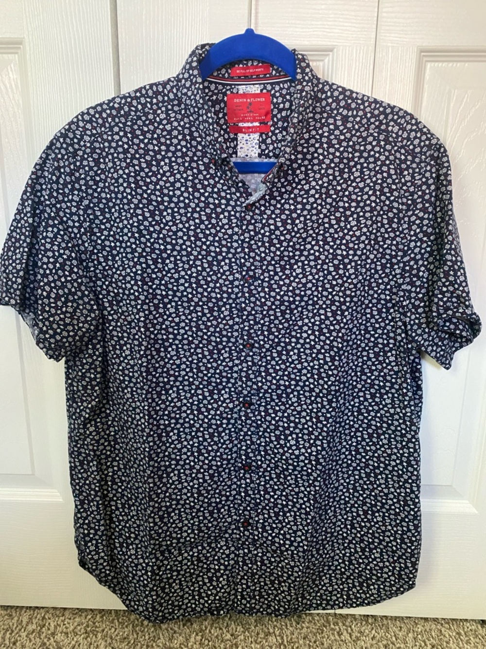 Denim & Flower Navy and White Floral Short-Sleeve Button-Down Shirt